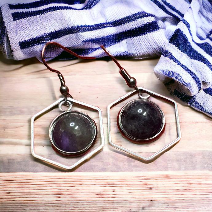 BOUCLES D OREILLES CABOCHON AMETHYSTE