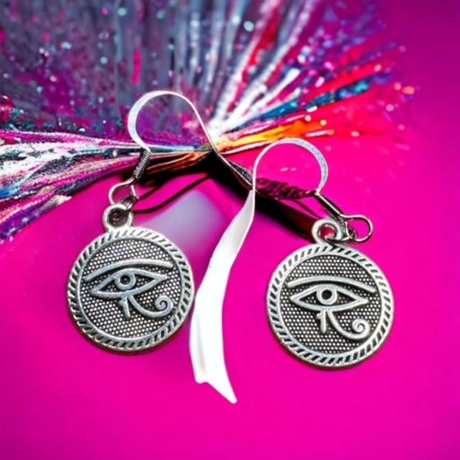 BOUCLES D OREILLES EGYPTIENNES OEIL DE RAT ARGENTE