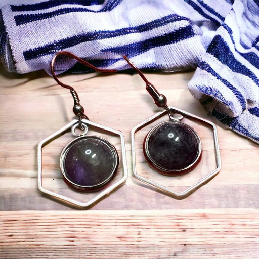 BOUCLES D OREILLES CABOCHON AMETHYSTE