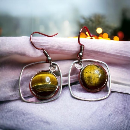 BOUCLES D OREILLES CABOCHON OEIL TIGRE