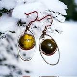 BOUCLES D OREILLES CABOCHON OEIL TIGRE