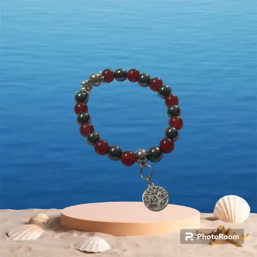 BRACELET CORNALINE HEMATITE